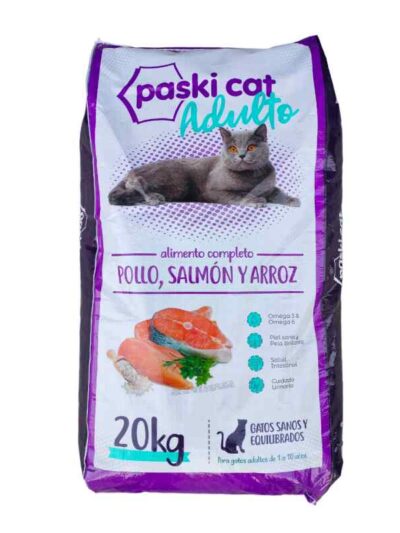 Paski Cat Pienso Para Gatos Adultos Pollo, Salmón Y Arroz 20Kg
